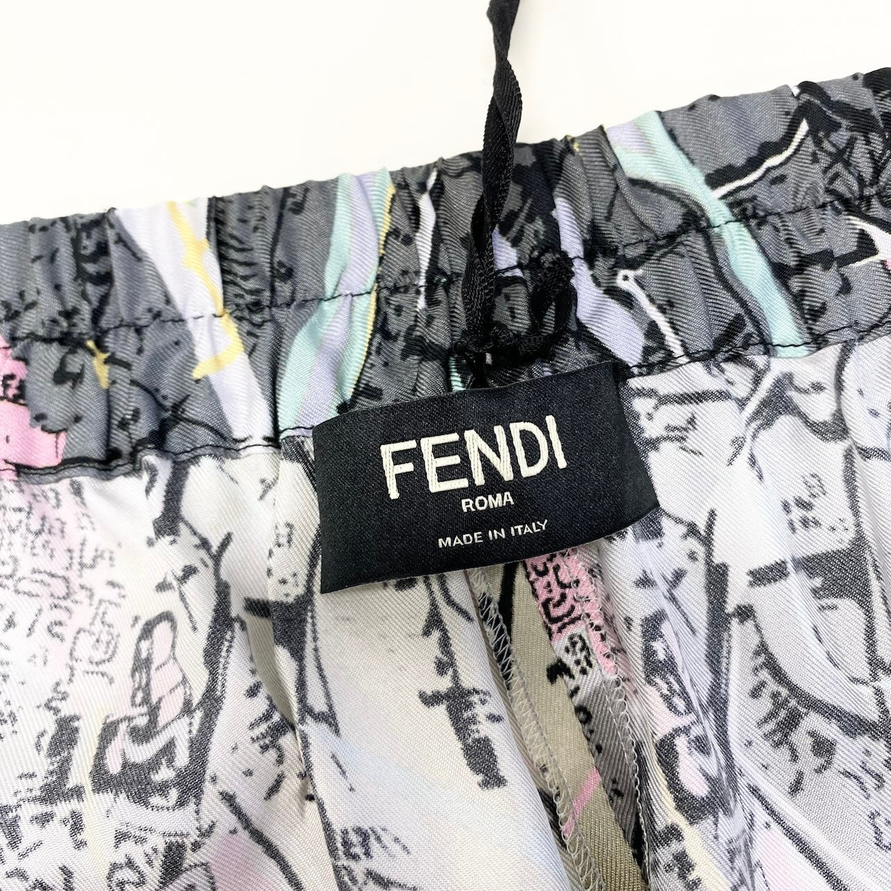 Me27 【未使用タグ付】 FENDI フェンディ イージーパンツ シルクパンツ 総柄 FB0748 A904 サイズ46 グレー系 シルク100％ メンズ 紳士服o07to07t