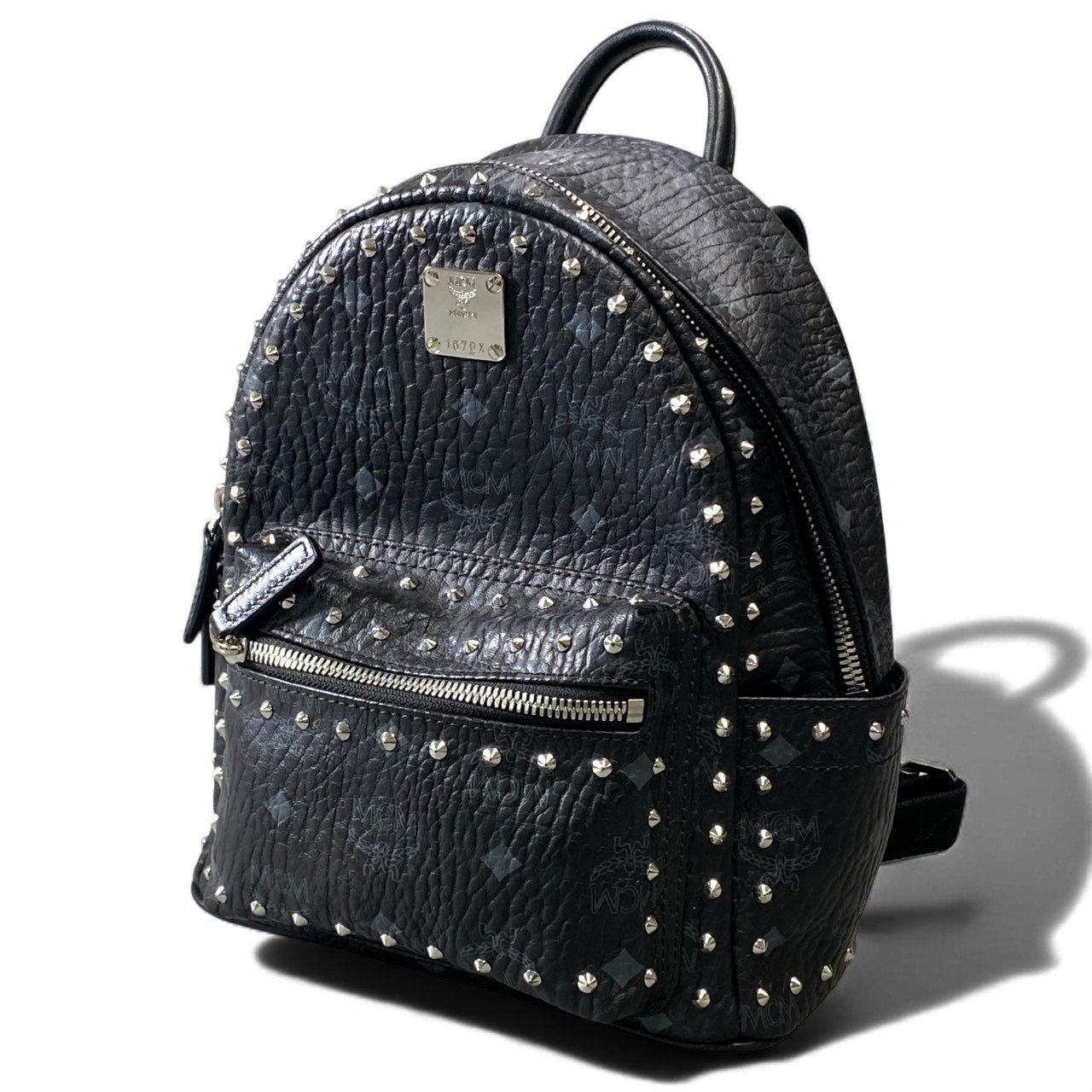 gk16《美品》 MCM エムシーエム STARK BACK PACK スタッズ リュック MINI ブラック レザー バックパック カバン 鞄t18r