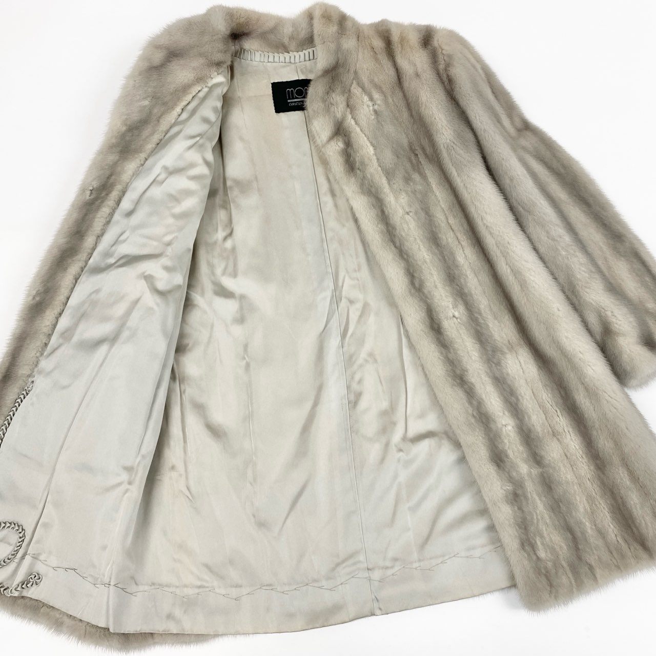 53k10 サファイアミンク セミロングコート ホワイトグレー 本毛皮 MINK FUR COAT リアルファーt18r