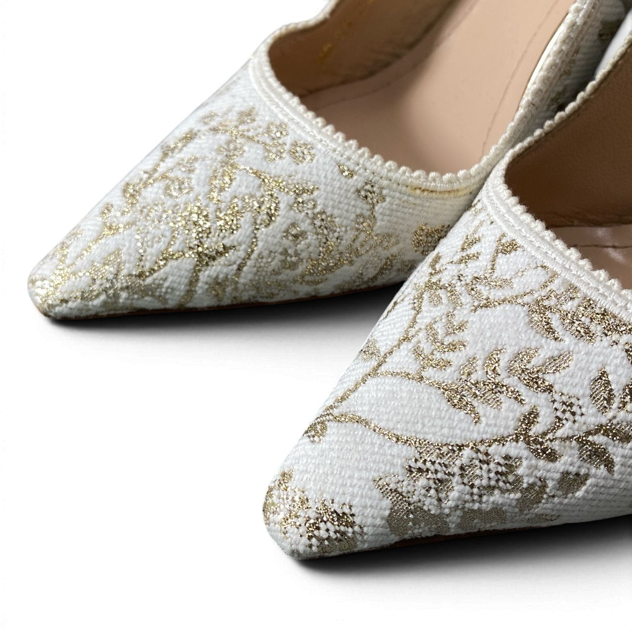 2d27 Christian Dior クリスチャンディオール J`Adior ジャディオール スリングバックパンプス ヒールパンプス サイズ36 ホワイト ゴールド レディース 女性靴k02i