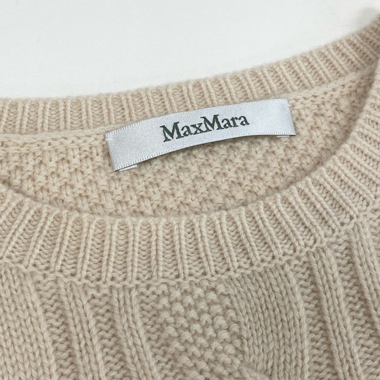 46L8【極美品】MaxMara マックスマーラ ケーブルニット ニットセーター ロングスリーブ カシミヤ混 トップス Sサイズ アイボリー レディースk02i