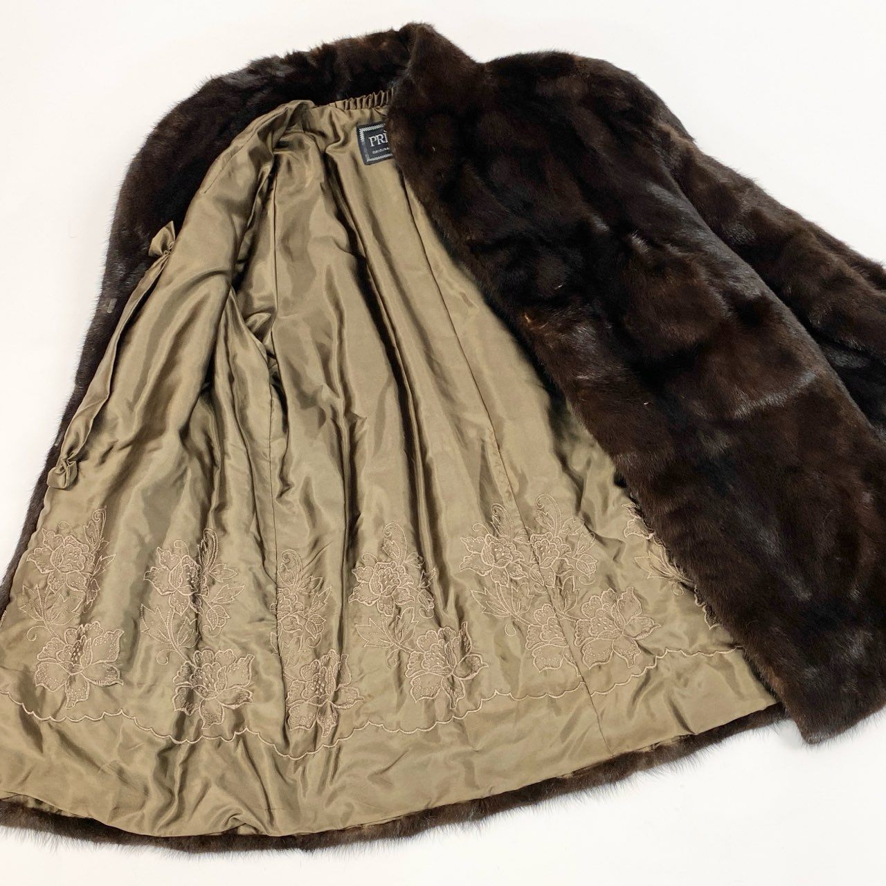 73a21 PRELIOT デミバフミンク ロングコート サイズ13 ブラウン 本毛皮 Mink Fur Long Coat 毛並み◎t18r