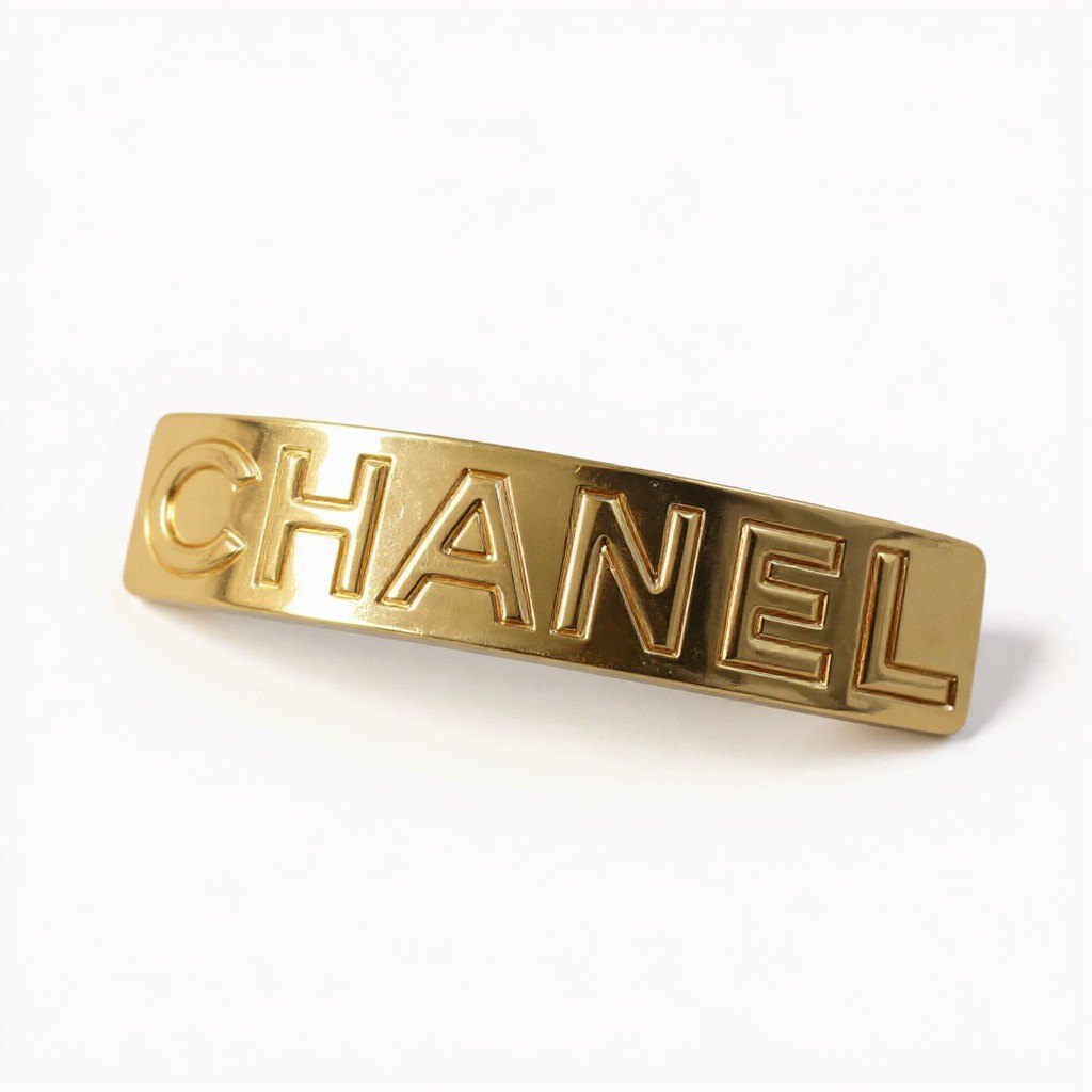 b2 Vintage CHANEL シャネル 1997 ロゴプレート バレッタ ヘアアクセサリー ゴールド フランス製ta1