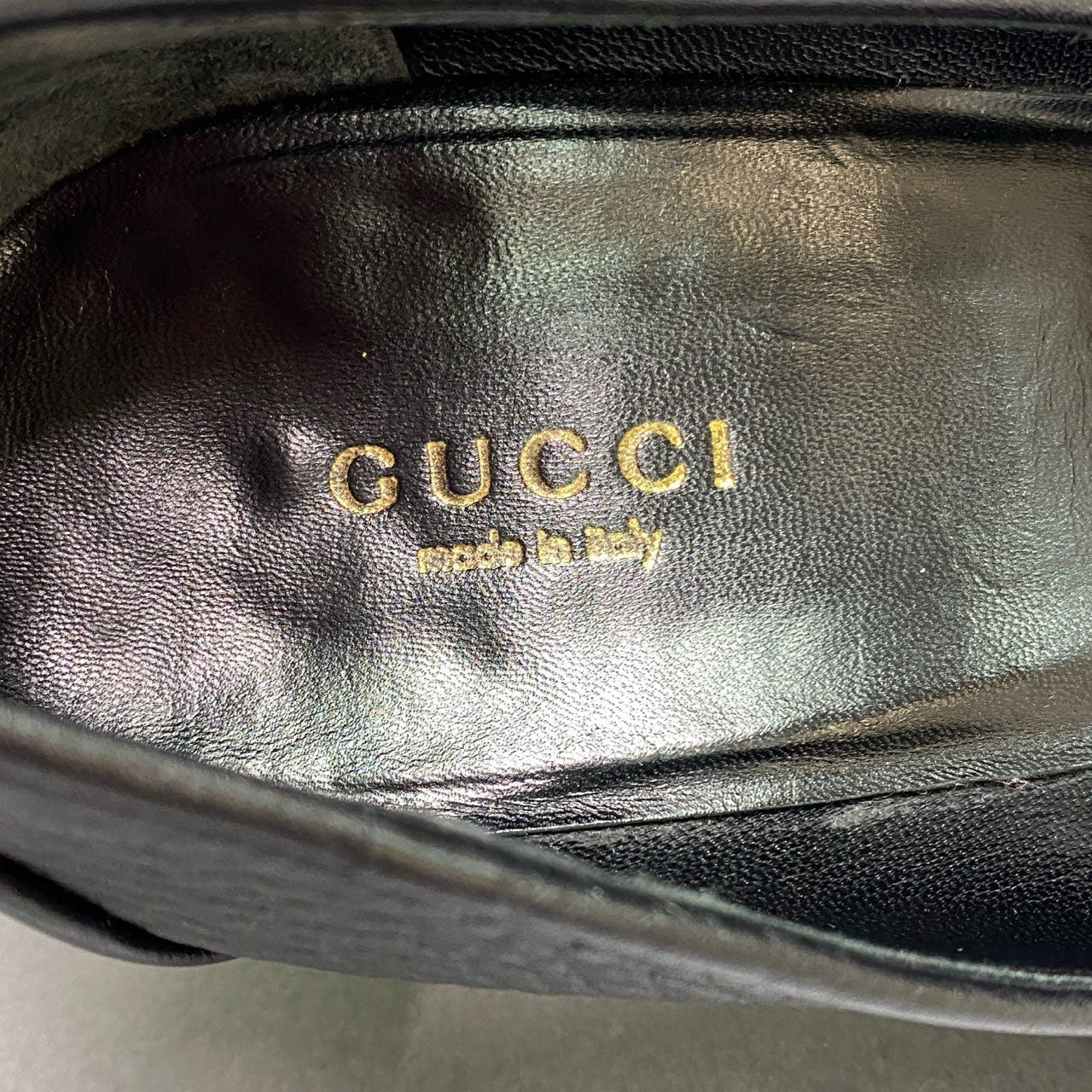 4l19 ４ GUCCI グッチ ゴールドGGロゴ レザーパンプス 36 1/2 ブラック Leather イタリア製 シューズ