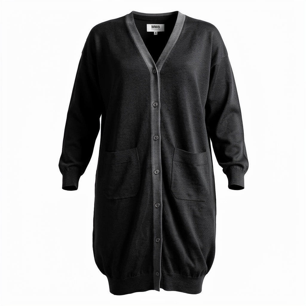26a26 MM6 Maison Margiela エムエムシックス 長袖ニット ロングカーディガン 羽織  S32HA0245 XSサイズ ブラック ウール シルク カシミヤ レディースo07t