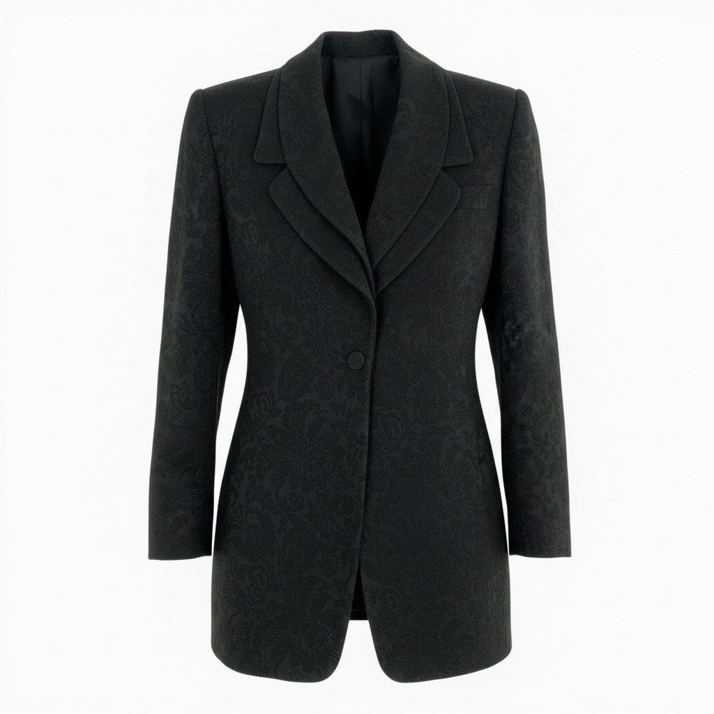 33a26 EMPORIO ARMANI エンポリオアルマーニ ダブルカラー 総刺繍ジャケット  サイズ40 ブラック ブレザー イタリア製 希少デザインt18r