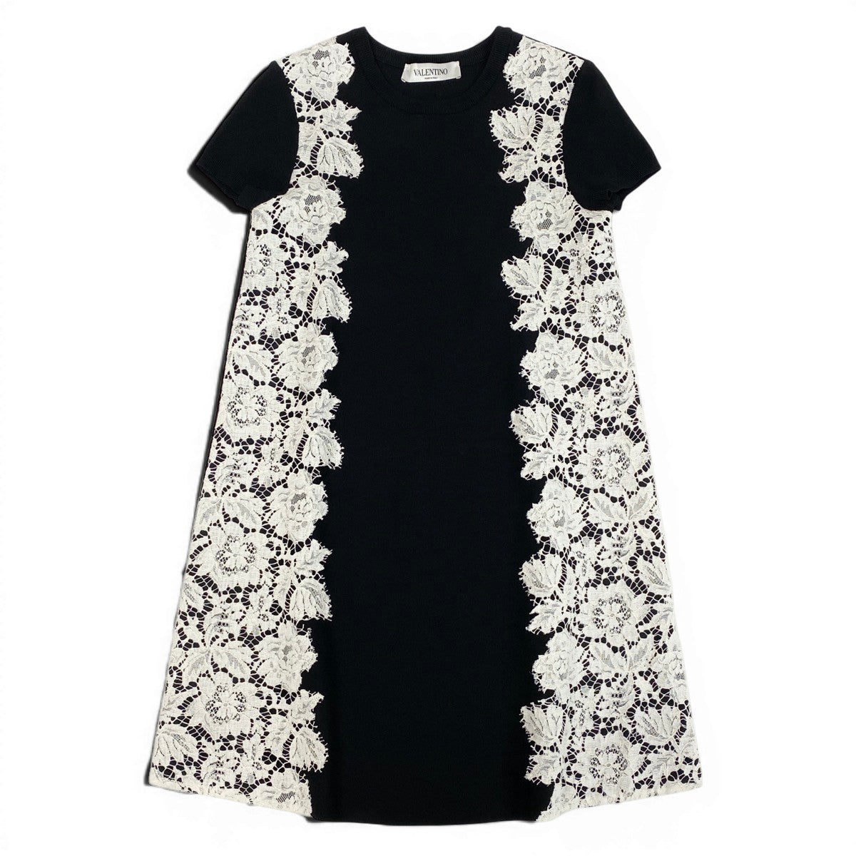 Eg13 【美品】VALENTINO ニットドレス レースデザイン イタリア製 XSサイズ ブラック ホワイト レディース 女性用k02i