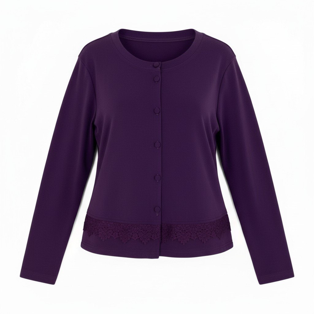 50b27 TOKUKO 1er VOL トクコプルミエヴォル ノーカラージャケット カーディガン 長袖  花柄 レース装飾 ストレッチ レディース 女性服 サイズ9 パープルu02t
