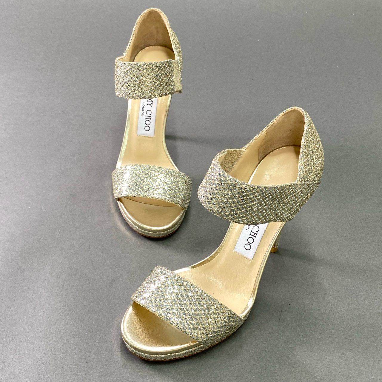 14k6 JIMMY CHOO ジミーチュウ 247ALANA アラーナ パンプス サンダル ピンヒール ラメデザイン サイズ35 シルバー系 レザー レディース 女性用 靴