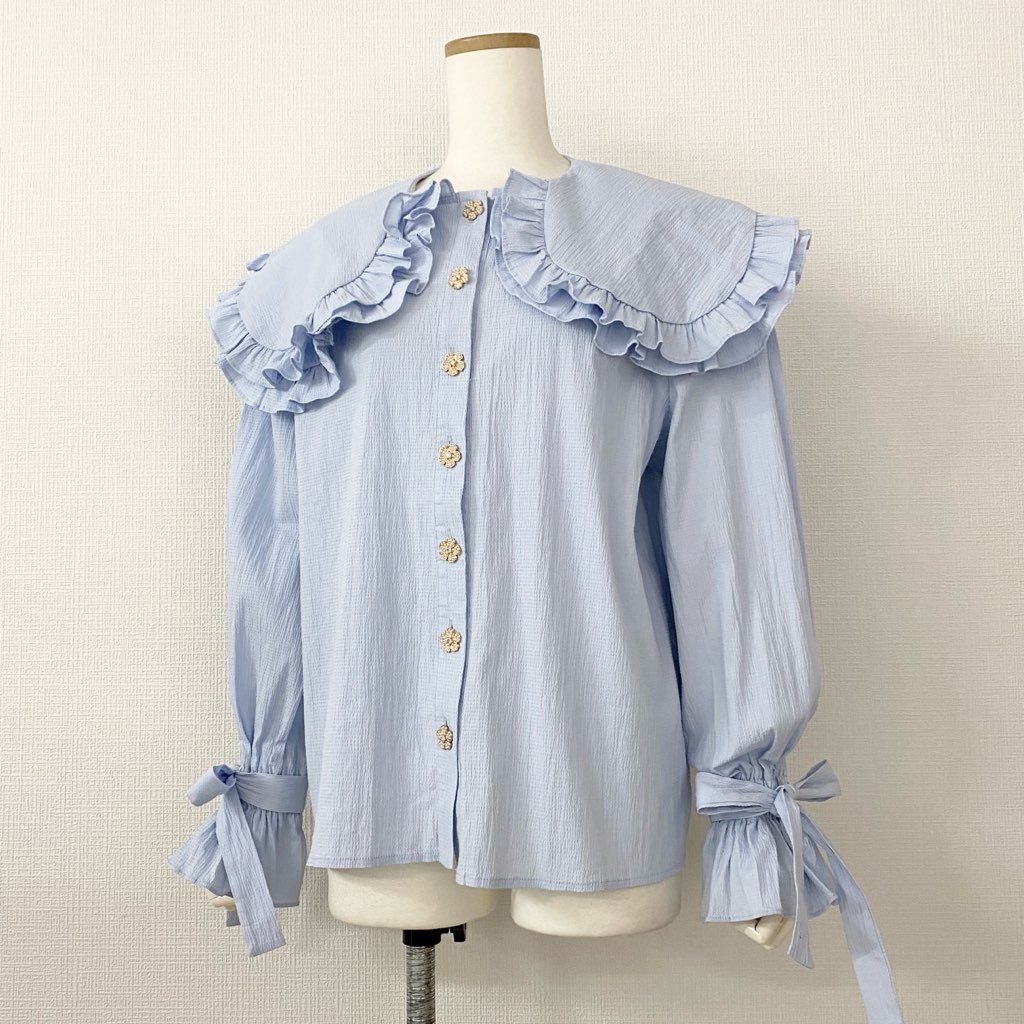 14d7 sister jane シスタージェーン Notes Oversized Collar Blouse フラワービジュー フリルブラウス S ブルー Chesty シャツ