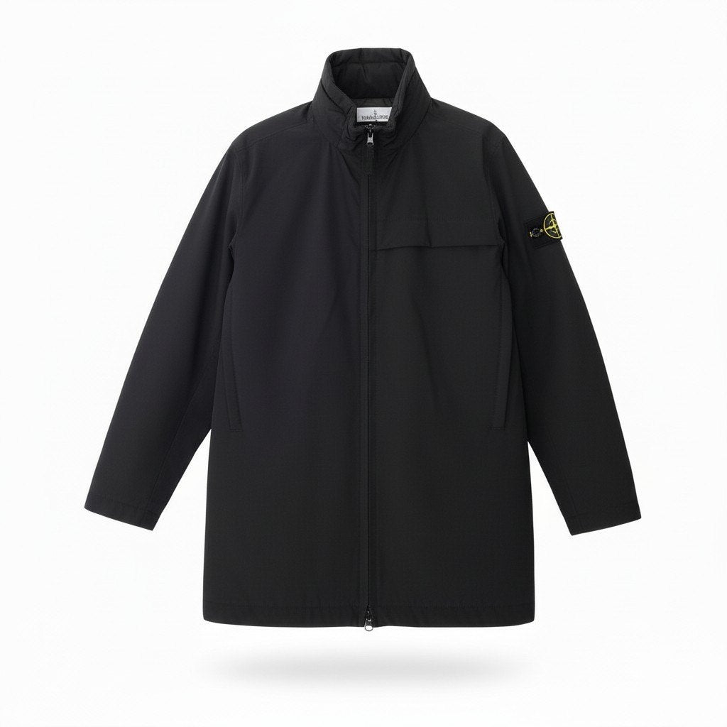 75d13 Stone Island ストーンアイランド プリマフロント スタンドカラー ソフトシェル ハーフコート 771540627 Mサイズ ブラック メンズ 男性用sn1