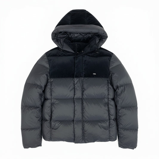 71a23 EMPORIO ARMANI エンポリオアルマーニ スーパーライト ダウンジャケット ベロア切替デザイン ダブルジップ サイズ48 ブラック メンズ 男性用 アウターk02i