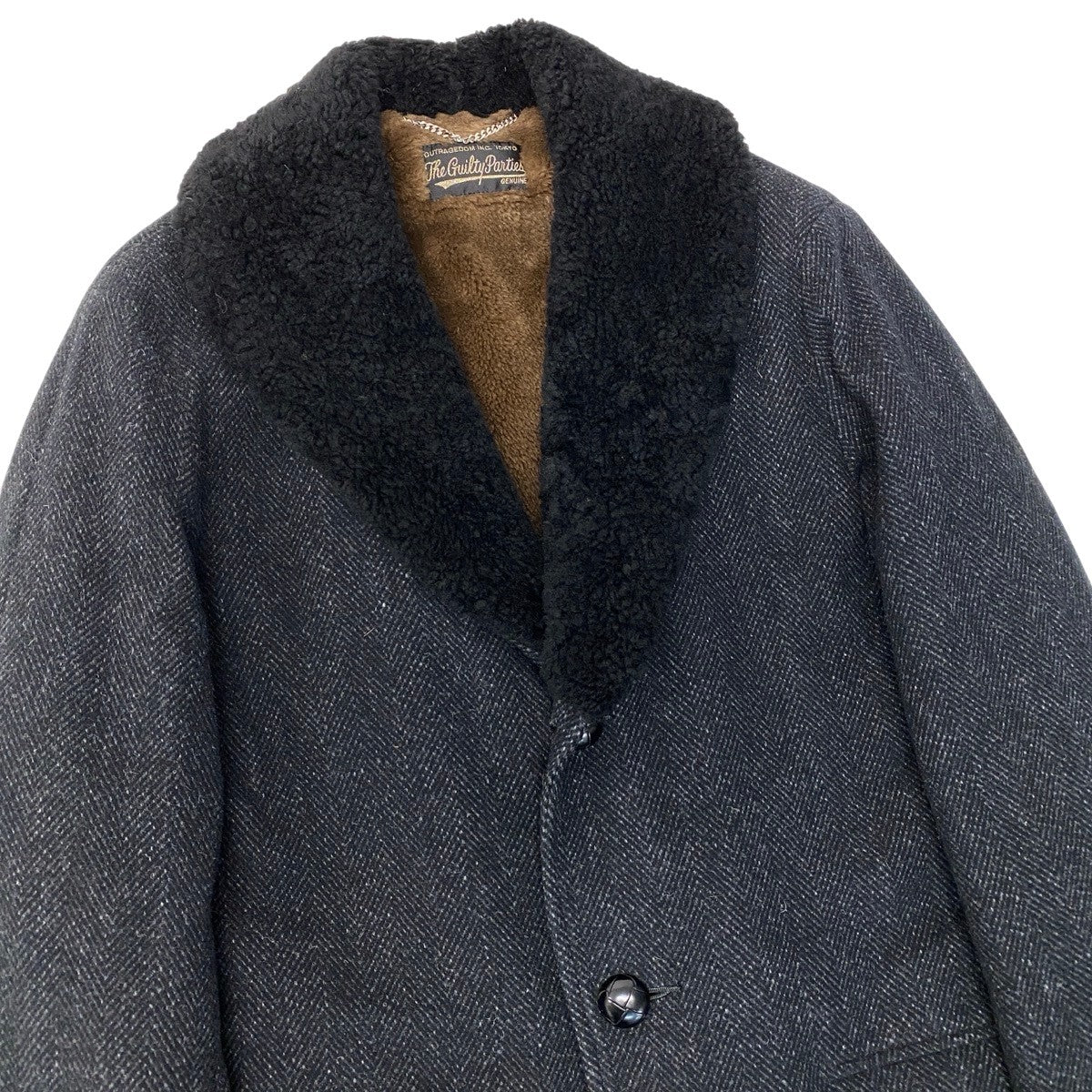 42h18 WACKO MARIA ワコマリア Ermenegildo Zegna ギャングコート アルパカブレンド 羊革 ボアカラー  S ブラック系 メンズ 男性用t18r