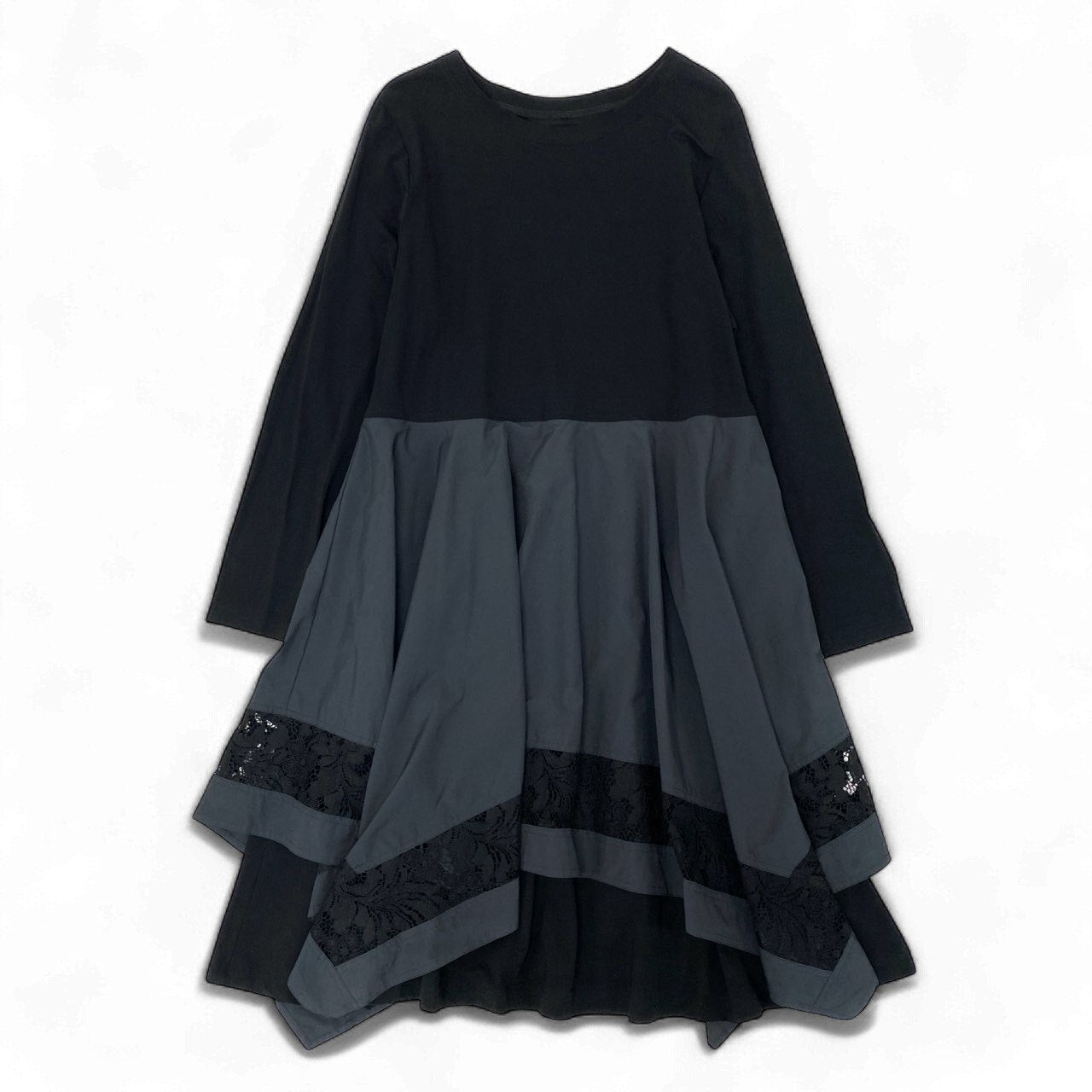 18k20 TOKUKO 1er VOL トクコプルミエヴォル ドッキングワンピース 異素材切替 長袖ワンピース 花柄レース レディース 女性用 9  ブラックu02t