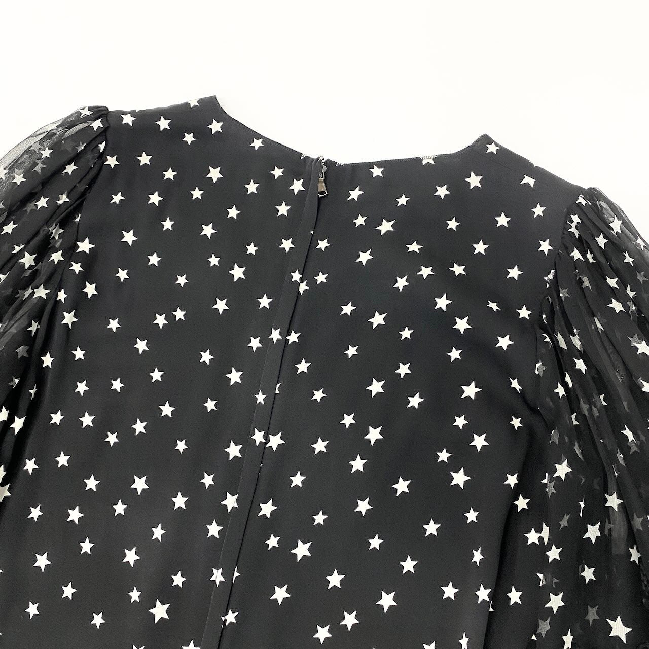 50e8 DOLCE&GABBANA  ドルチェアンドガッバーナ レース切替 スタープリント ワンピース 星柄 シアー ドレスワンピース パフスリーブ サイズ38 ブラック レディース 女性用u02t