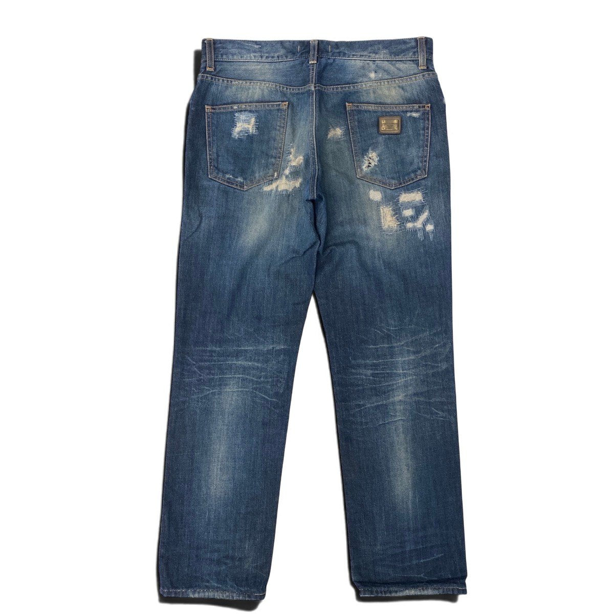 31h18 DOLCE＆GABBAN ドルチェアンドガッバーナ  デニムパンツ 14stretch ジーンズ イタリア製 ダメージ加工 ロゴプレート 48 インディゴブルー コットン100％ メンズ 男性用o07t