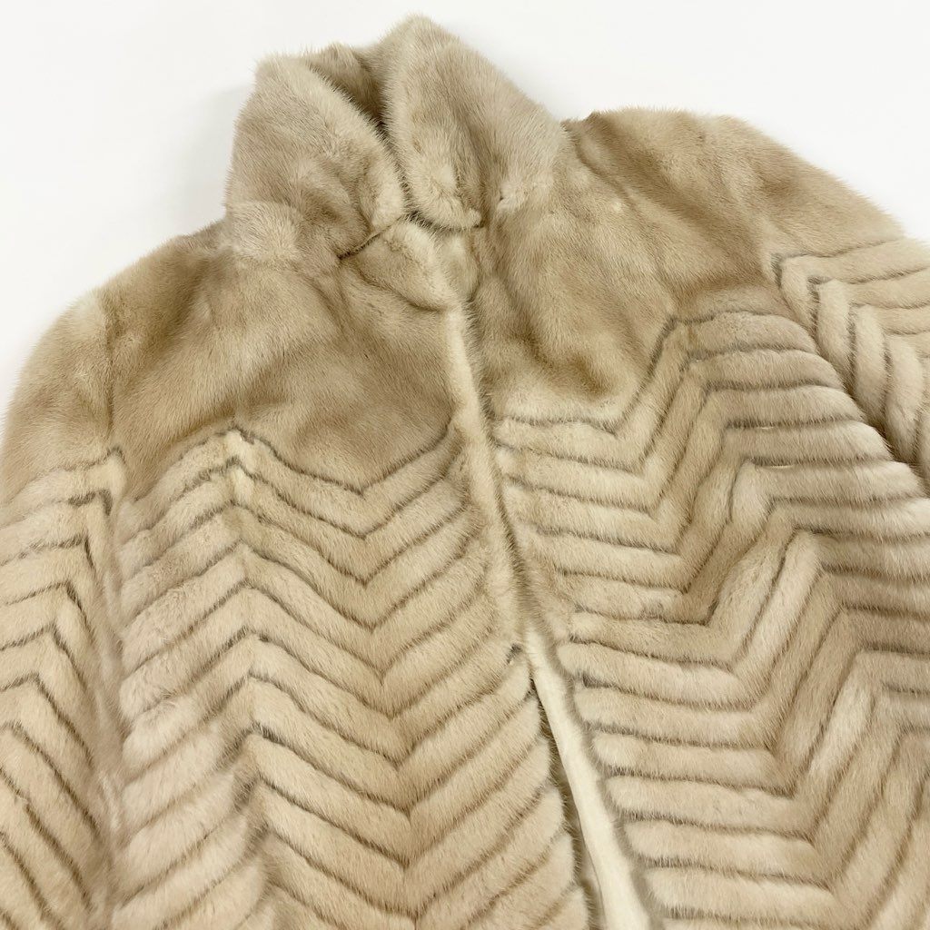 10L15 パールミンク ファーコート サイズ11号 ホワイト 本毛皮 PEARL MINK FUR ポケット有t18r
