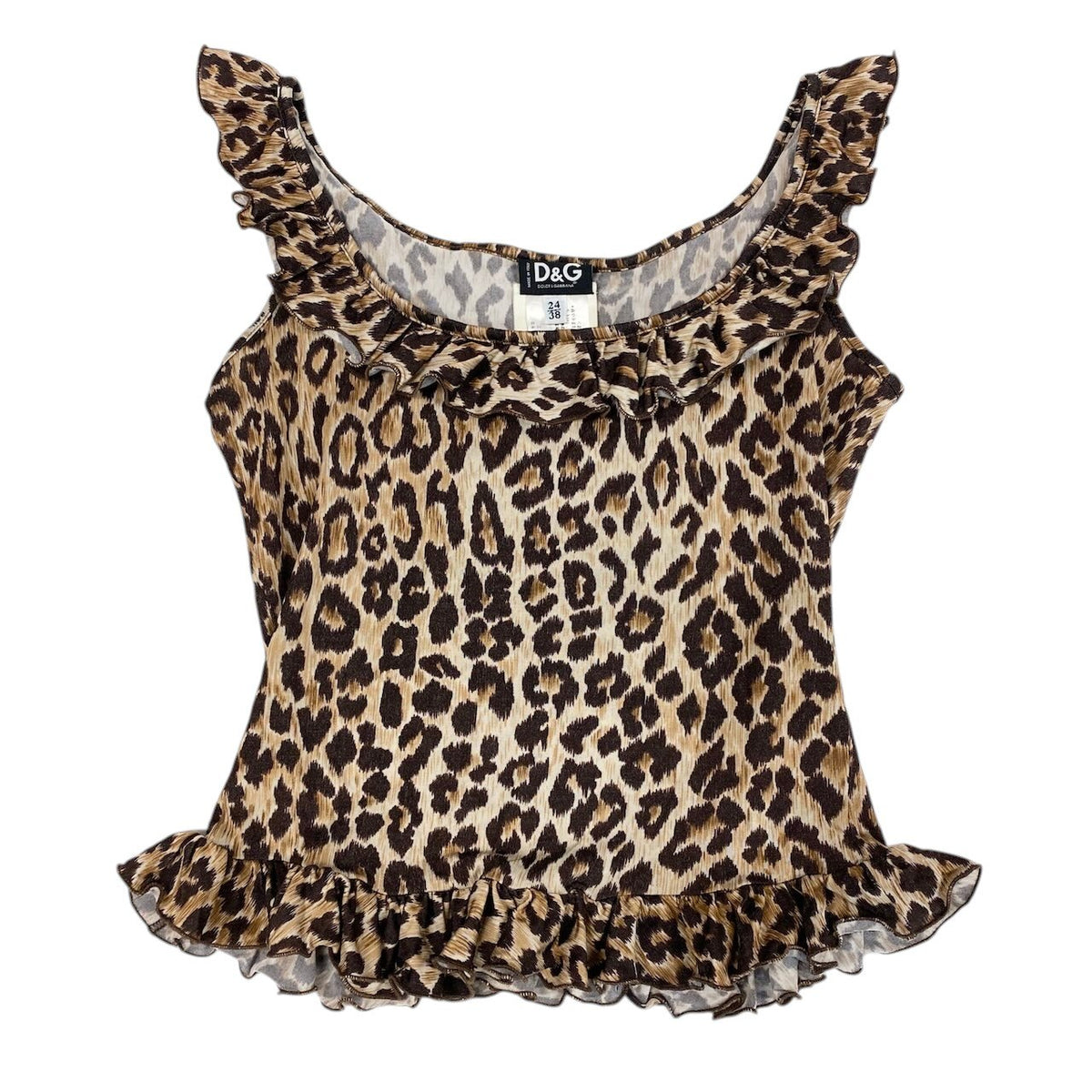 i18 D＆G DOLCE＆GABBANA タンクトップ フリル レオパード イタリア製 38サイズ ブラウン レディース 女性用u02t