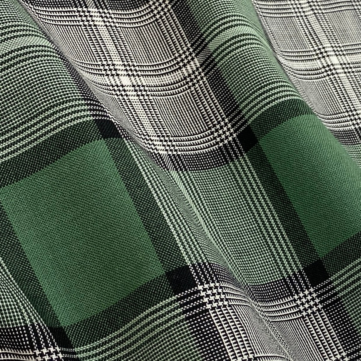 54f29 【美品】 Cale カル ロングスリーブ チェックシャツ 薄手 サイズ3 グリーン系 ウール100％ メンズ 紳士服u02t
