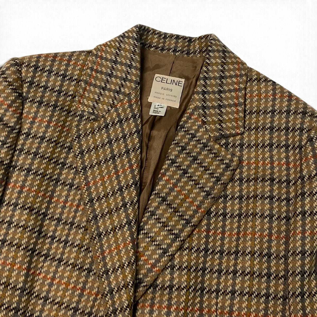 j29 【美品】CELINE 80's ヴィンテージ セットアップ グレンチェック ツイード ジャケット スカート 42サイズ ブラウン レディース 女性用k02i