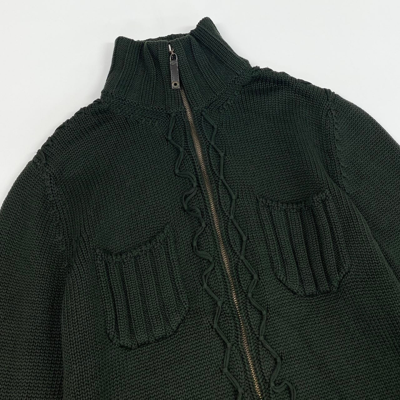 8d16 Roberto cavalli ロベルトカヴァリ ニットジャケット ハイネックニットジャケット アウター ダブルジップ 50サイズ カーキ ウール100％ メンズ 男性用u02t