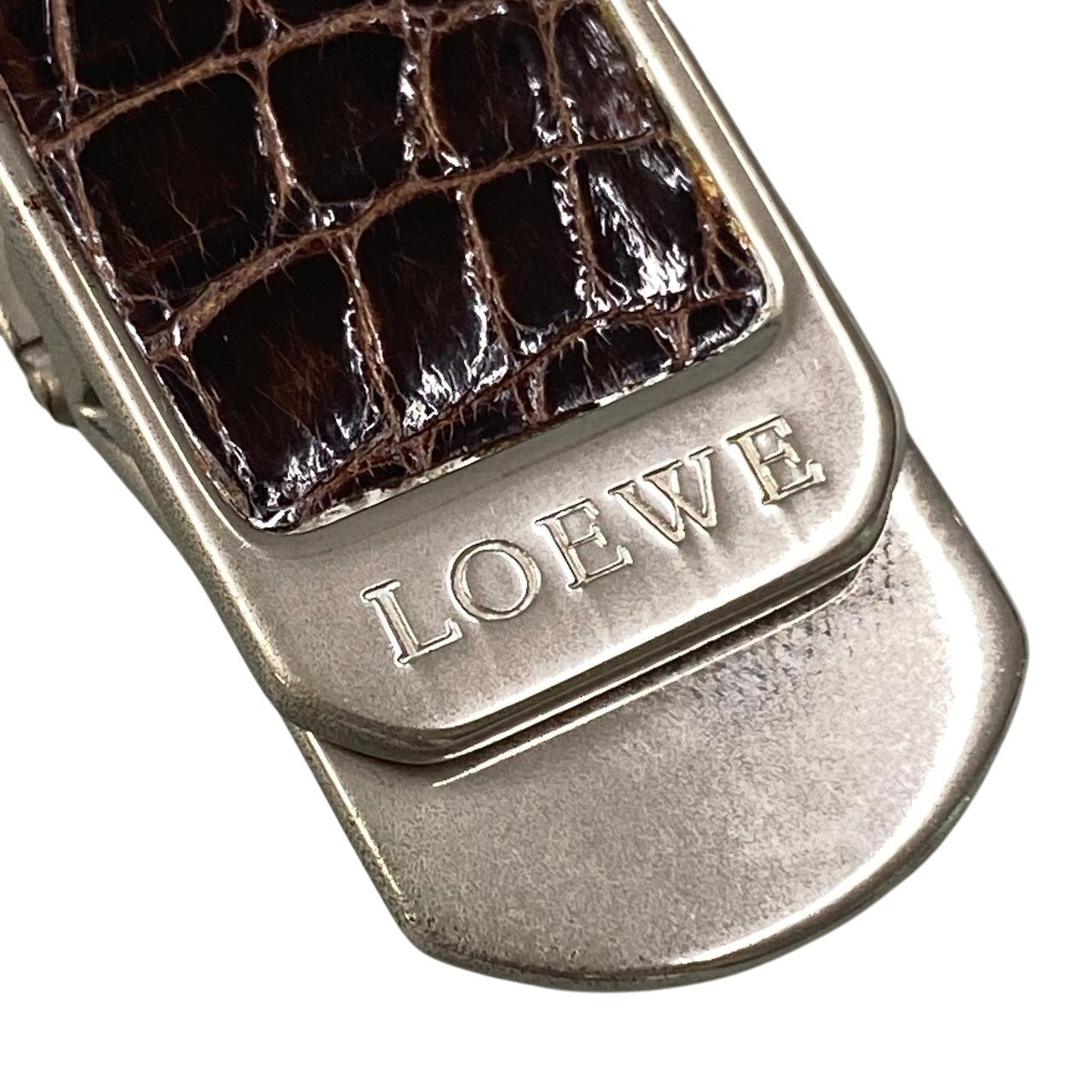 e26 LOEWE ロエベ アナグラム マネークリップ Anagram Logo Money Clip ブラウン シルバー 財布t18r