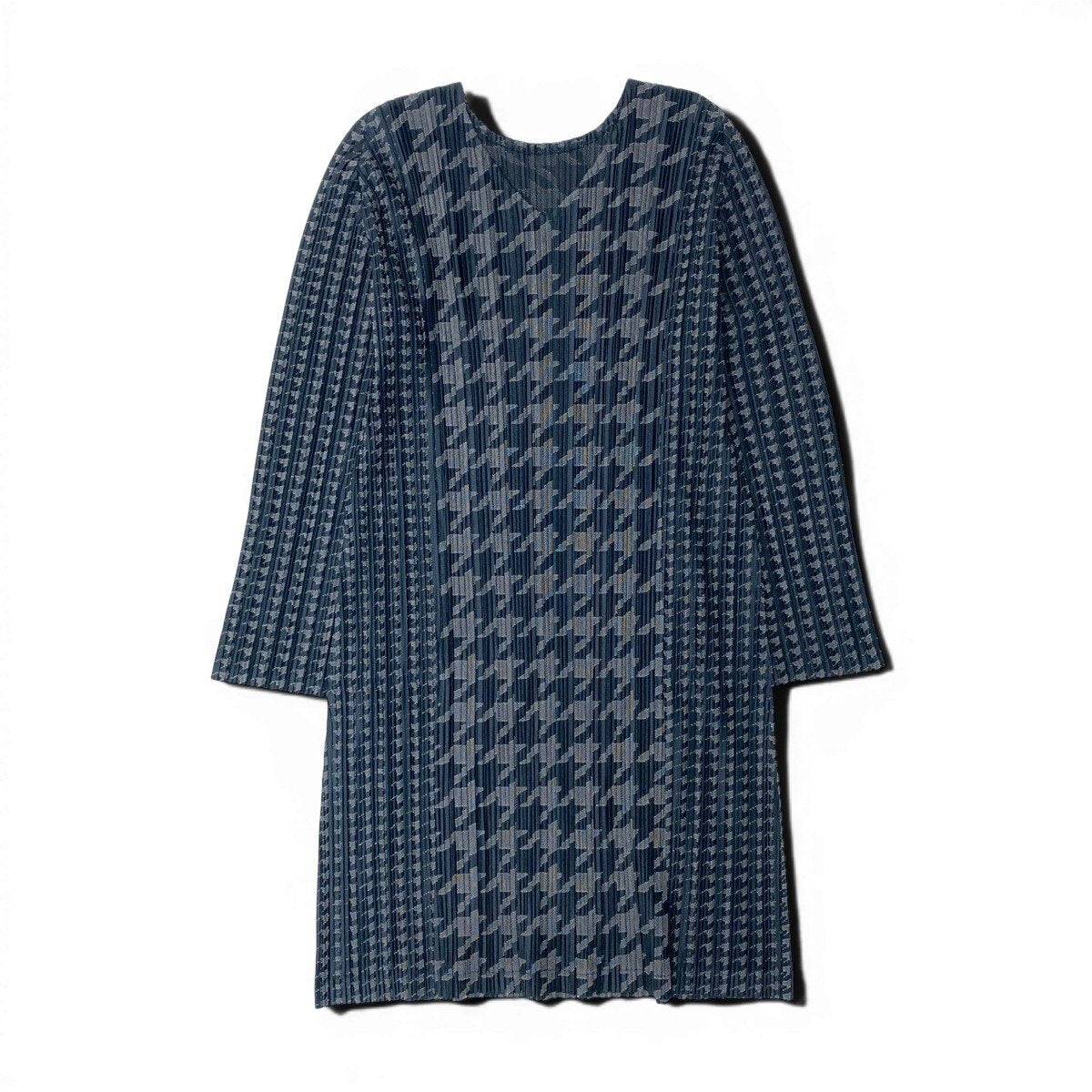 Af24 PLEATSPLEASE ロングスリーブチュニックワンピース Vネック 千鳥格子 トップス PP53-JT626 3サイズ グレー レディース 女性用ta2