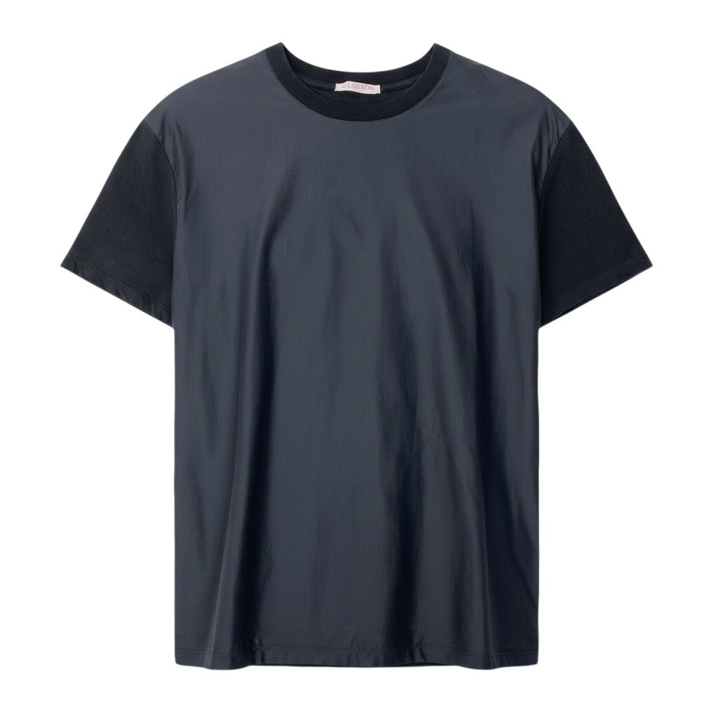 44h18 VALENTINO ヴァレンティノ 半袖カットソー Tシャツ ブランドロゴ 異素材切替 シルク ポリエステル 185/96A M ブラック メンズ 男性用t18r