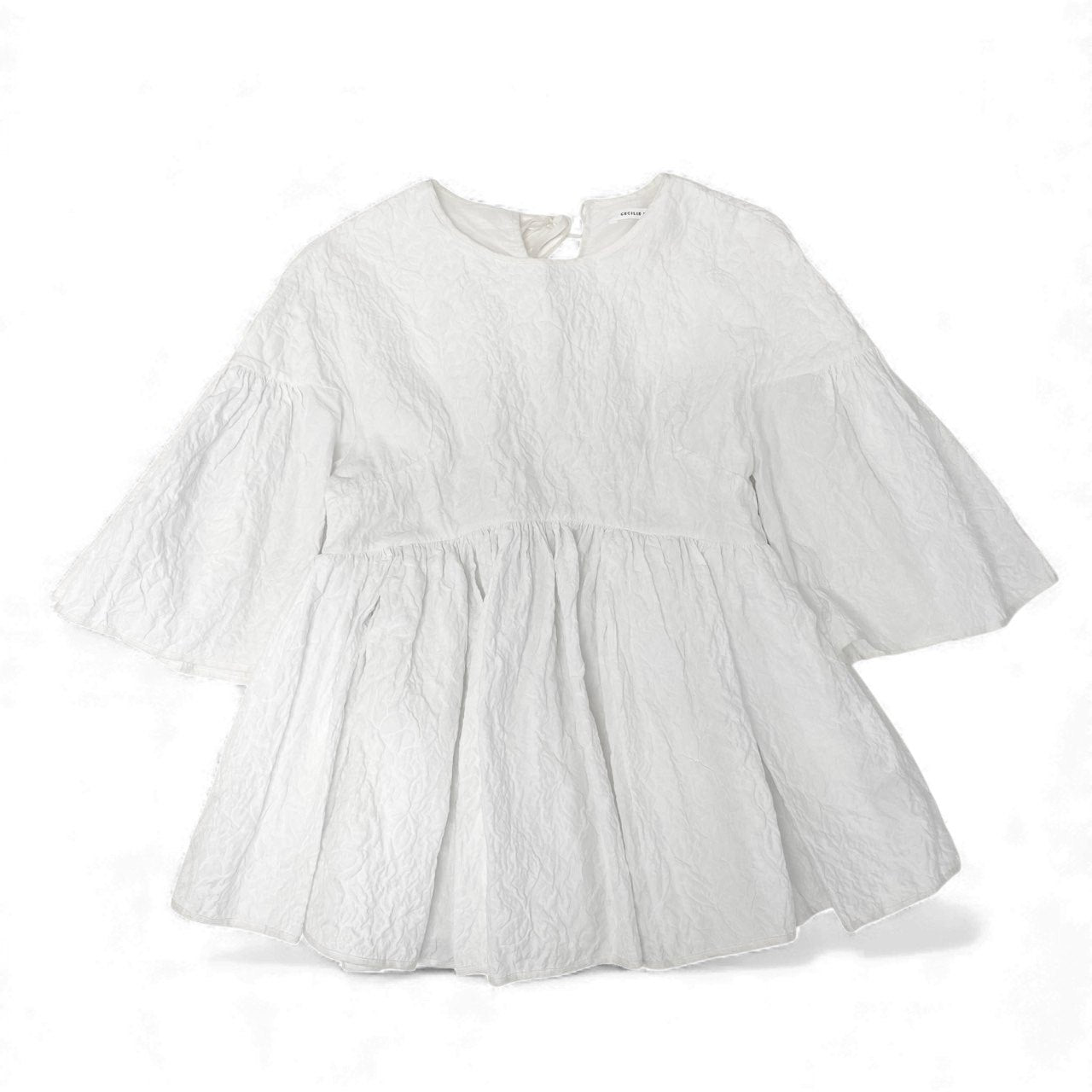 11ｋ28 CECILIE BAHNSEN セシリーバンセン フラワー エンボス ブラウス 半袖シャツ トップス UK6 ホワイト レディースu02t