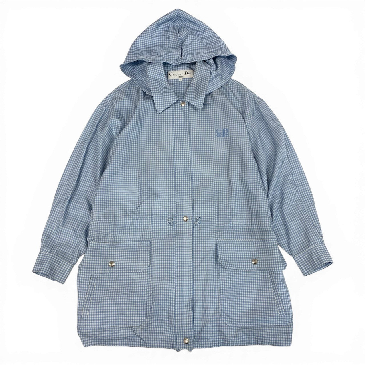 Ic27 Christian Dior クリスチャンディオール フーディージャケット ギンガムチェック フード取り外し可 CDロゴ刺繍 Lサイズ ホワイト ブルー 画像参照 レディース 女性用u02t