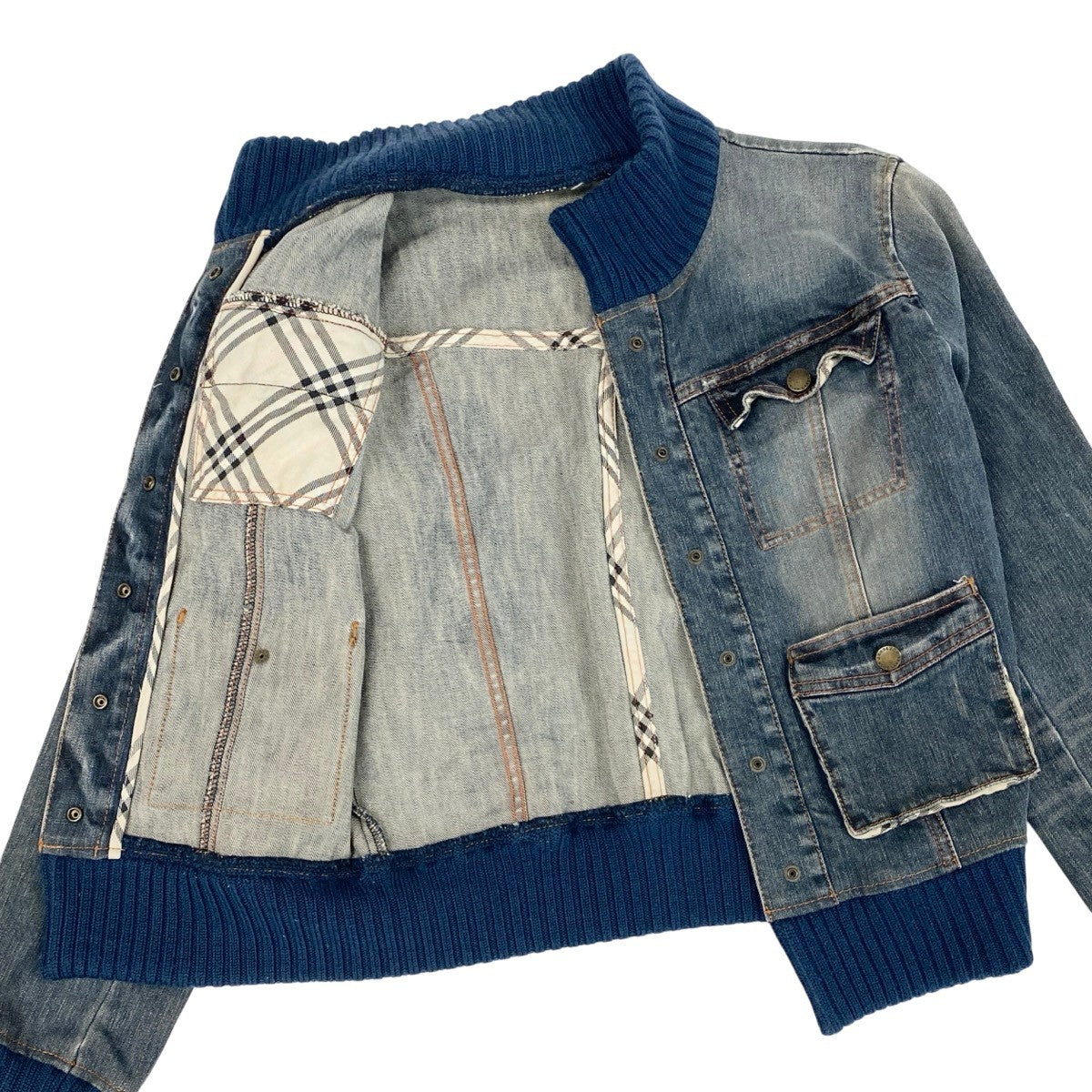 h17 BURBERRY BLUE LABEL クロップドデニムジャケット リブ付き 38サイズ インディゴ レディース 女性用k02i
