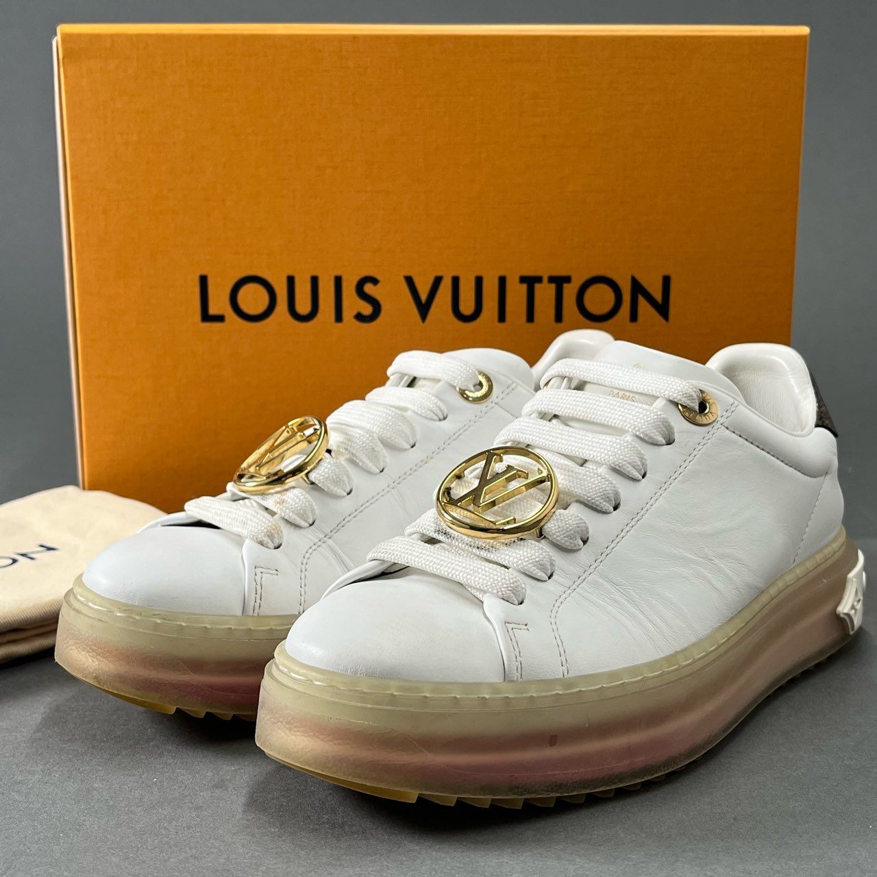 6j1 LOUIS VUITTON ルイヴィトン タイムアウトライン ローカットスニーカー ロゴ金具 シューズ 35 ホワイト ピンク レザー