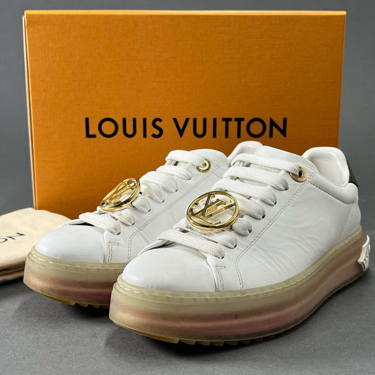 6j1 LOUIS VUITTON ルイヴィトン タイムアウトライン ローカットスニーカー ロゴ金具 シューズ 35 ホワイト ピンク レザー