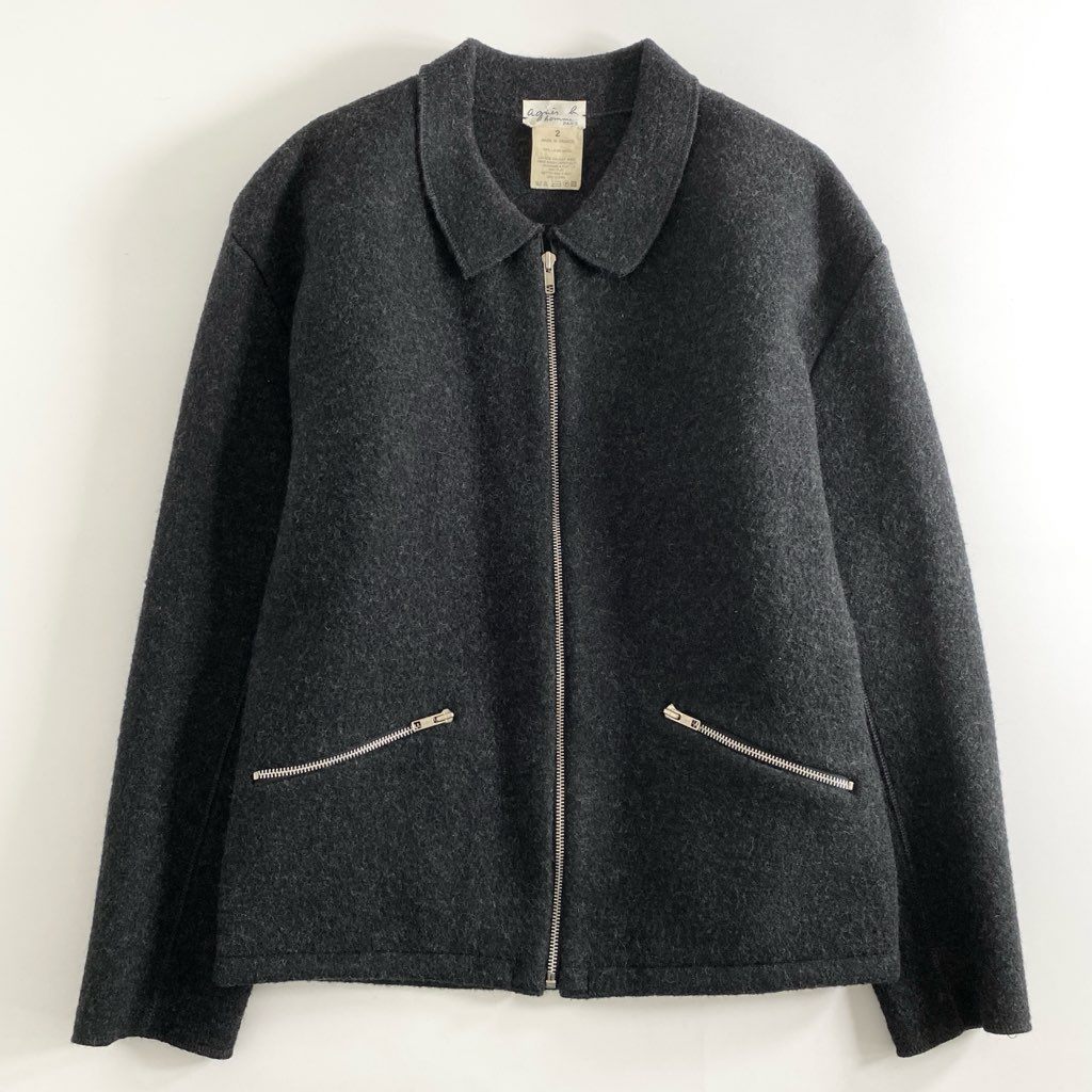 30e4 agnes b. homme アニエスベー オム フランス製 VINTAGE WOOL JACKET ジップアップブルゾン 2 ブラック ビンテージ ジャケット