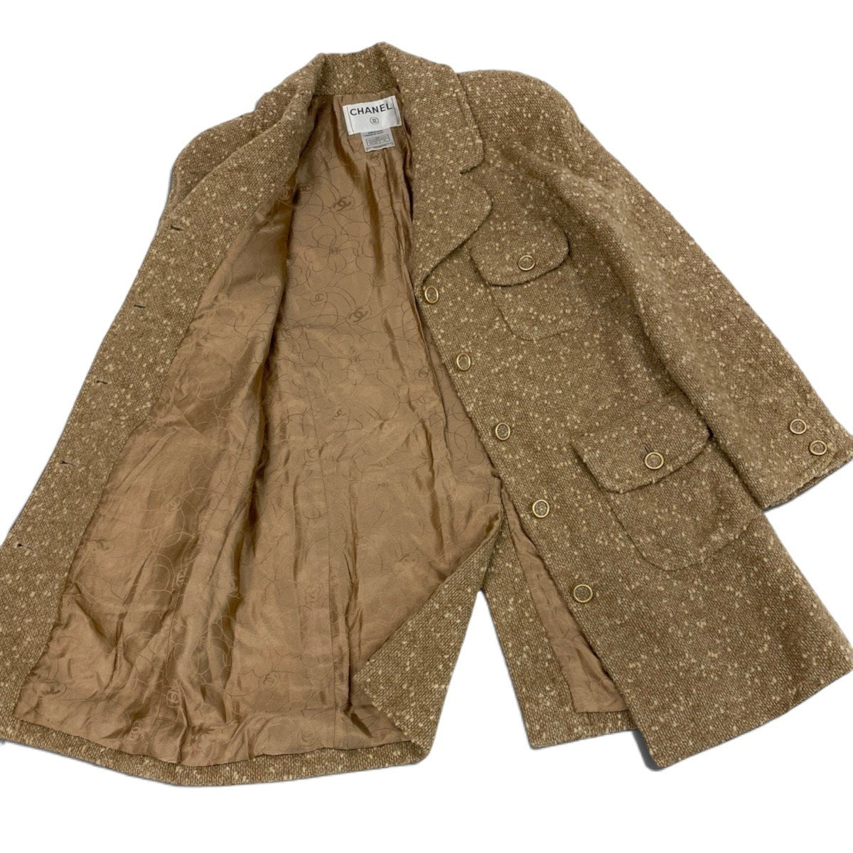 i22 CHANEL シャネル 01A CC クリアボタン ツイードコート Vintage CC Clear Buttons Tweed Coat Beige P18340 Size38 ベージュt18r