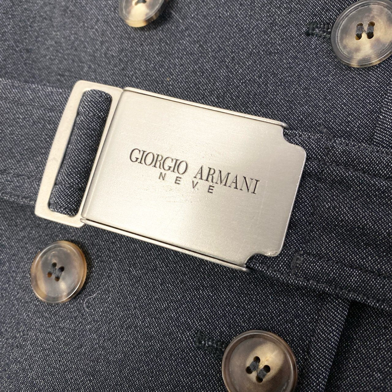 63a28 GIORGIO ARMANI ジョルジオアルマーニ ダブルブレストピーコート ジャケット アウター ウエストベルト 42サイズ ダークネイビー レディースo07t