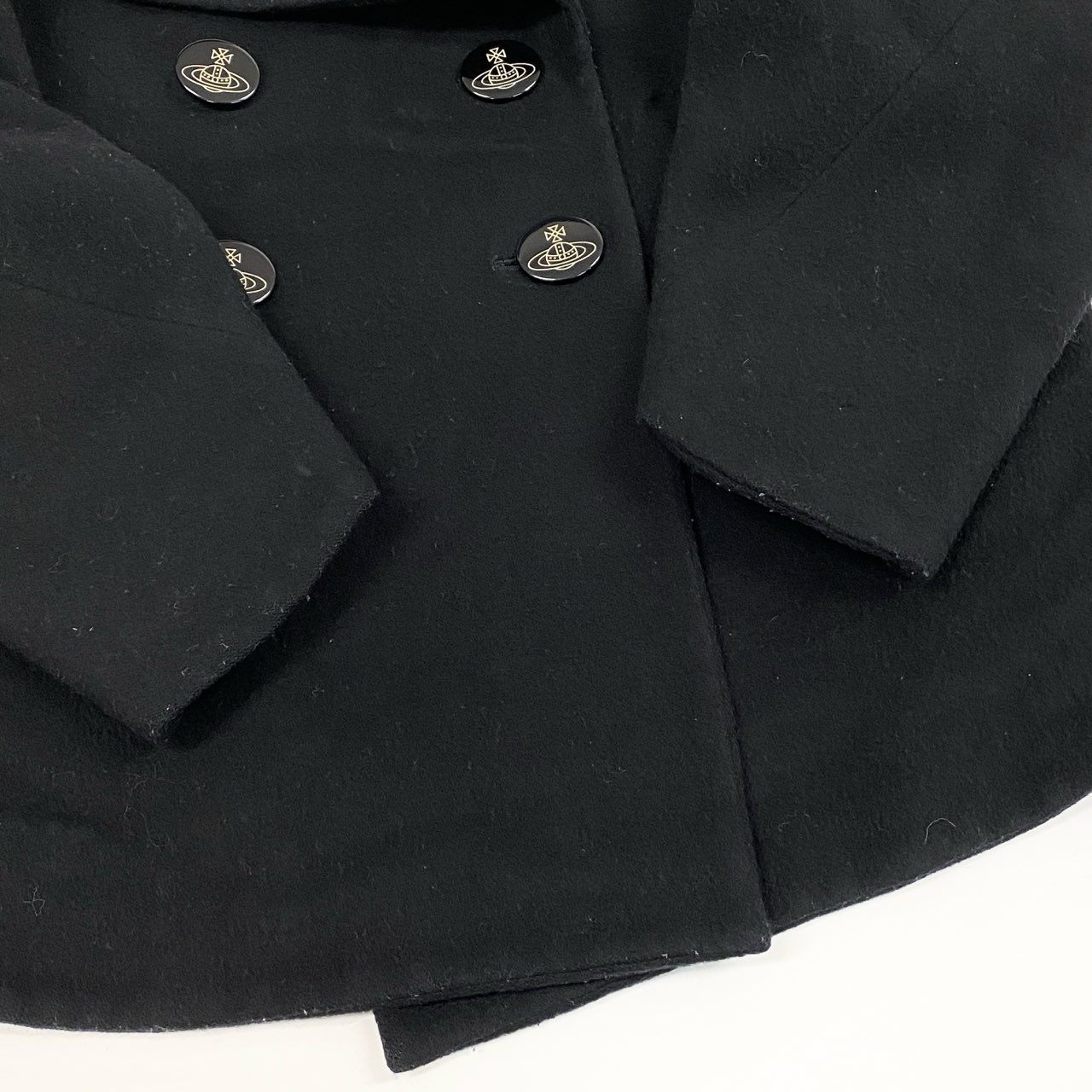 34a27 Vivienne Westwood RED LABEL ヴィヴィアンウエストウッド レッドレーベル 変形ピーコート ウールコート ショート丈 オーブロゴボタン 16-01-632012 2サイズ ブラック レディースo07t