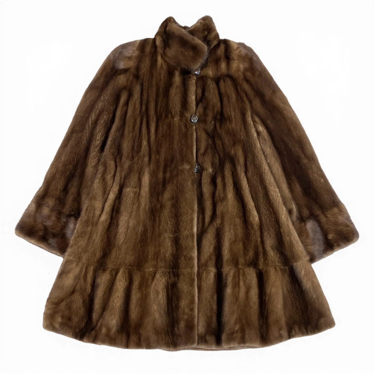 82a27 デミバフミンク リバーシブル 裾フリル ロングコート サイズF ブラウン 本毛皮 Reversible Mink Fur Long Coatt18r