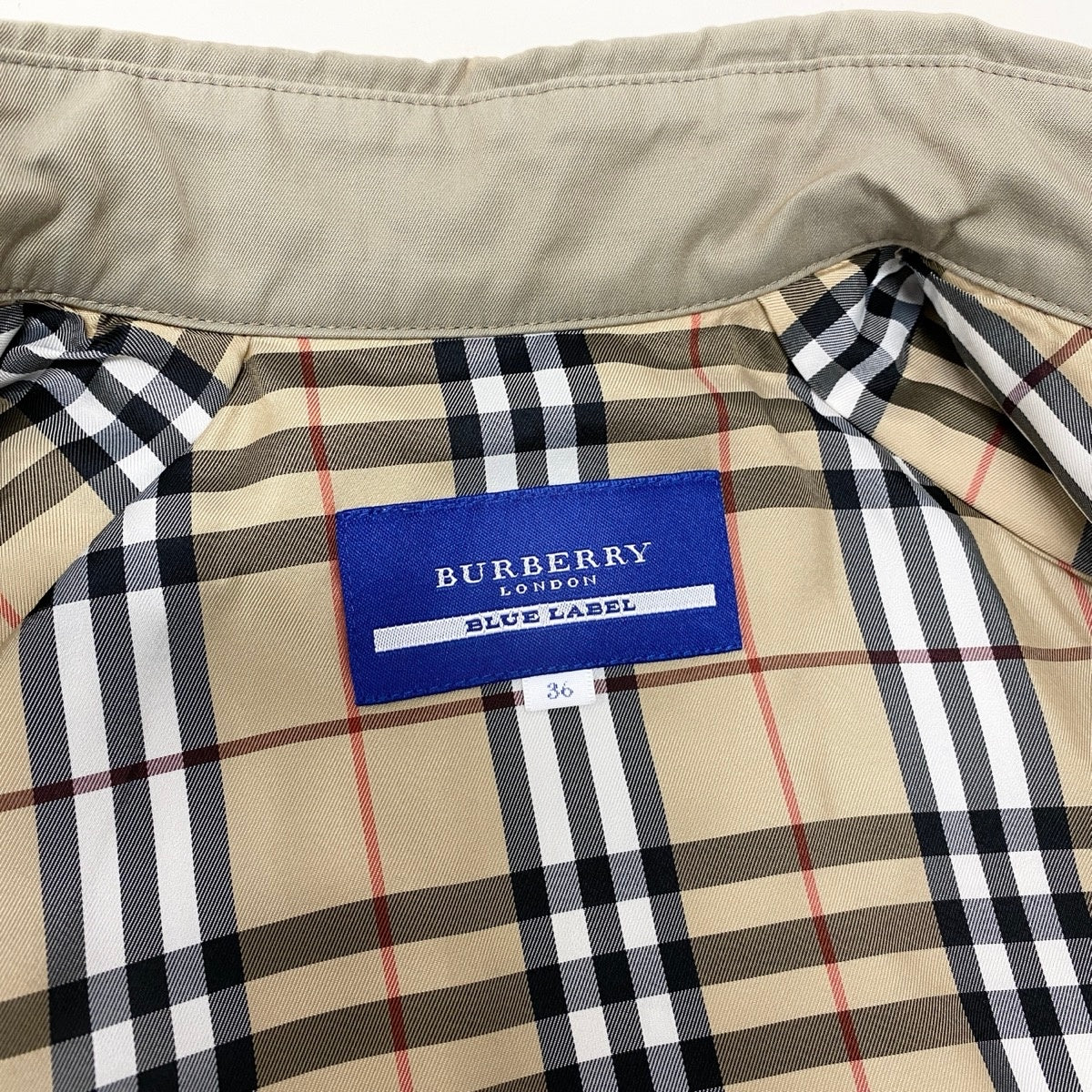 Eh10 BURBERRY LONDON BLUE LABEL バーバリーロンドン ブルーレーベル トレンチジャケット 裏地ノバチェック サイズ36 カーキ コットン100％ レディースo07t