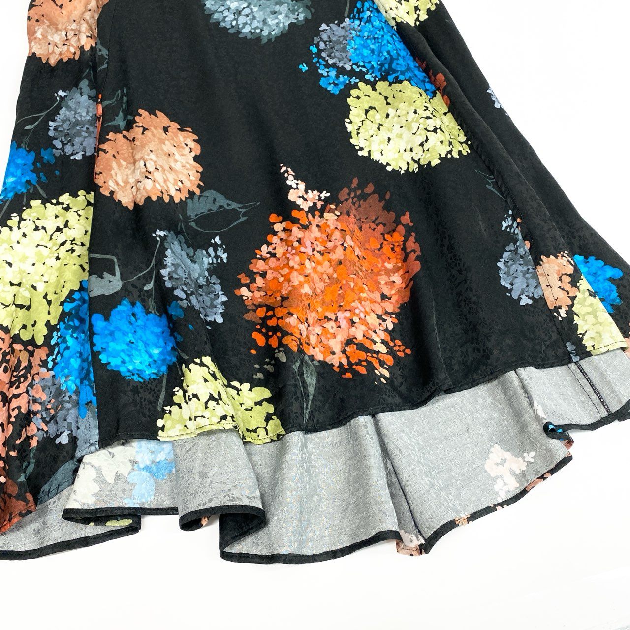 Eb10 【新品保管品】ROCHAS ロシャス 2024 フローラルプリント フレアスカート 38サイズ ブラック レディース 女性用k02ik02i