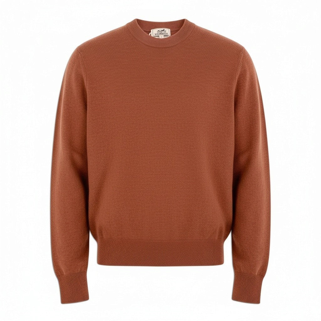 Mj9 【未使用タグ付】 HERMES エルメス マイヨン シェーヌ ダンクル クルーネックセーター サイズXS ブラウン系 カシミヤ100％ メンズu02t