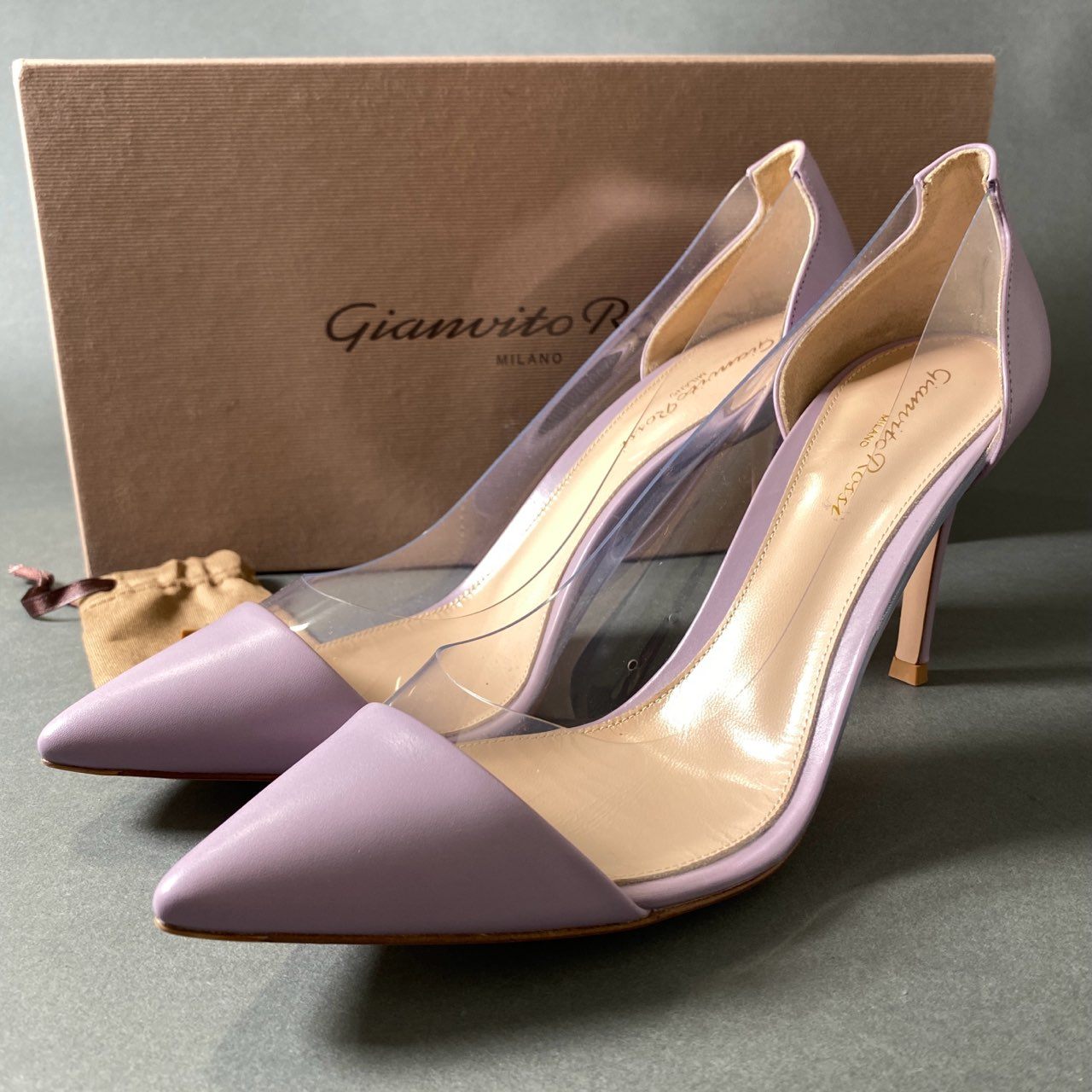 2g28 【未使用】Gianvito Rossi ジャンヴィットロッシ PLEX 85 クリアパンプス レザーパンプス サイズ37 1/2 ラベンダー レディース 女性用 靴 シューズ