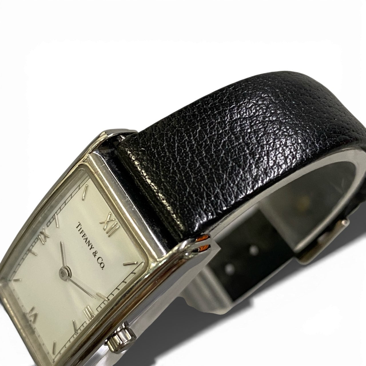 b12 TIFFANY&Co ティファニー 腕時計 レクタンギュラー クラシック L241 ホワイト ブラック レザー Rectangular Watch 動作〇 ケース付t18r