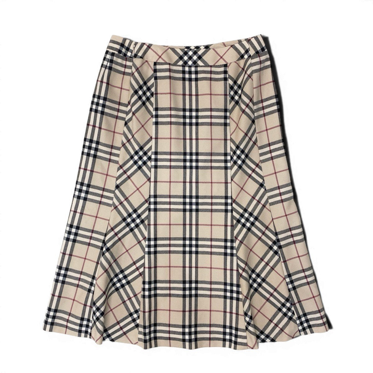 If25 BURBERRY LONDON バーバリー ノバチェック ウール フレアスカート サイズ13 ベージュ レディースo07t