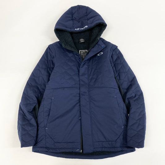 58i10-2《未使用品》タグ付 OAKLEY オークリー UNEVEN PUFF JACKET 3.0 中綿2wayジャケット ベスト ゴルフウェア アウター ロゴ刺繍 大きいサイズ FOA402870 2XL ネイビー メンズk02i