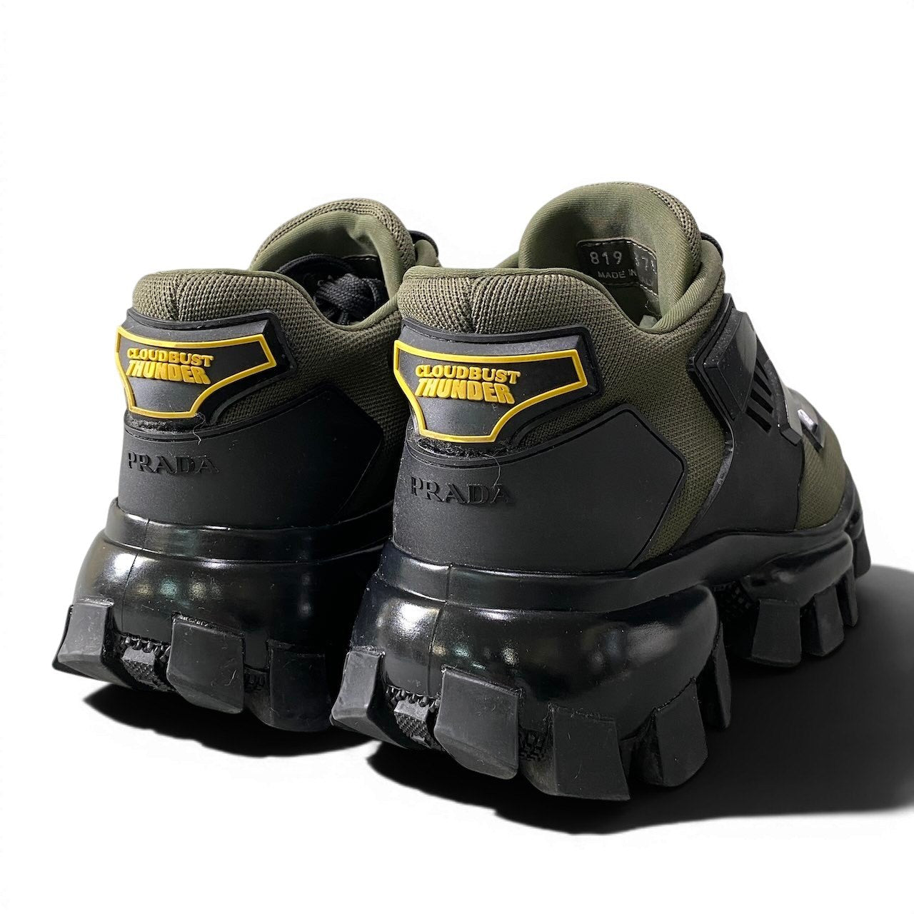 3e21 PRADA プラダ CLOUDBUST THUNDER メッシュスニーカー ボリュームソール イタリア製 メンズ 男性用 37 1/2 カーキ ブラックo07t