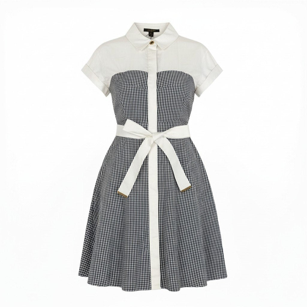 Ic31 《未使用品》 LOUIS VUITTON ルイヴィトン Aライン ギンガムチェックワンピース A line Check Dress サイズ36 ホワイト ブラック タグ付t18r