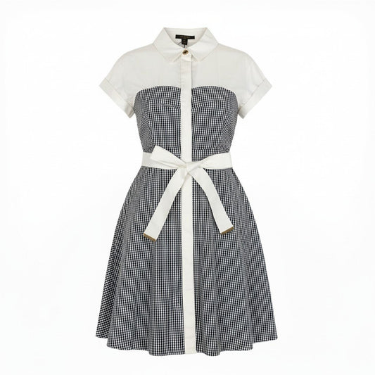 Ic31 《未使用品》 LOUIS VUITTON ルイヴィトン Aライン ギンガムチェックワンピース A line Check Dress サイズ36 ホワイト ブラック タグ付t18r