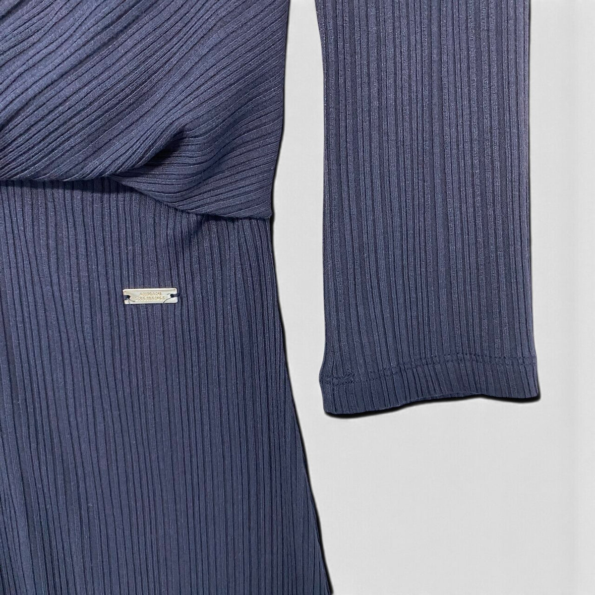 20j22 ARMANI EXCHANGE アルマーニエクスチェンジ シャーリング加工 長袖ワンピース ロングスリーブ ドレス ロゴプレート XS ネイビー レディースo07t
