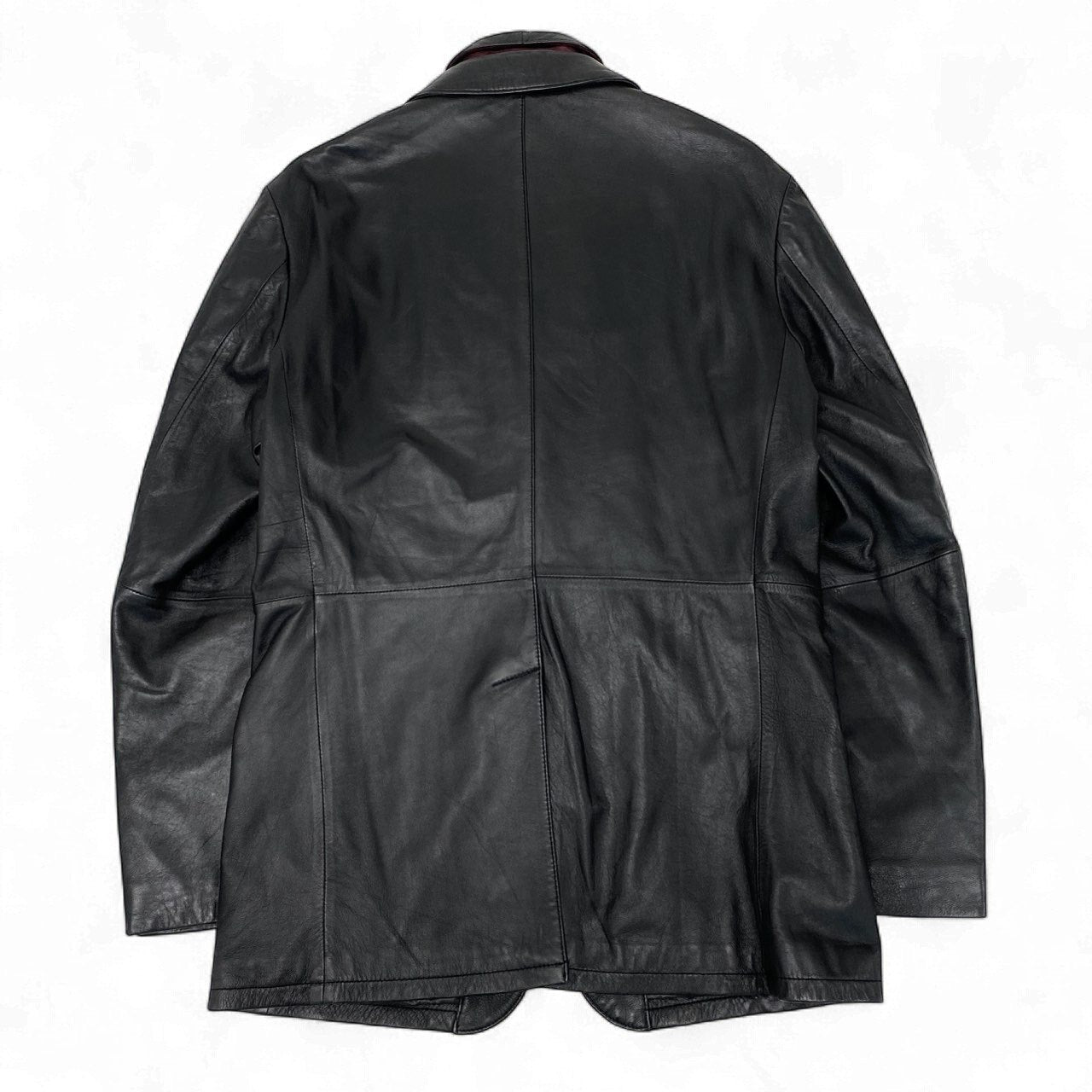 47k5 TENORAS ティノラス レザージャケット ロングジャケット 羊革 本革 ダブルカラー 2way 裏地ペイズリー柄 メンズ 紳士服 大きいサイズ LL ブラックo07t